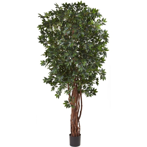 Nearly Natural 90" Lychee Silk Tree with Natural Trunk/5406 Leaves - Green/Black