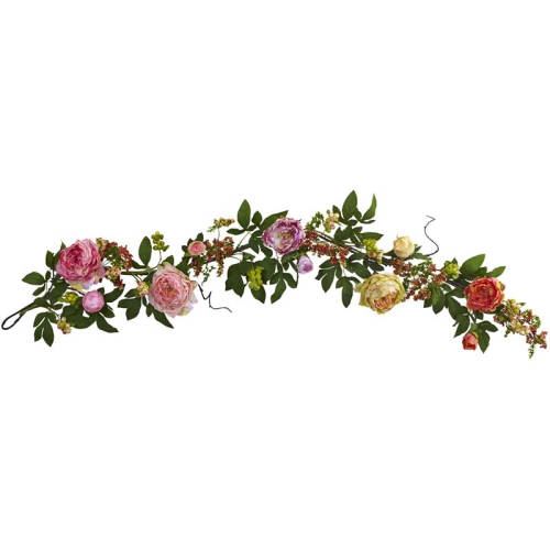 Nearly Natural 60" Mixed Peony and Berry Blooms Garland in Pink