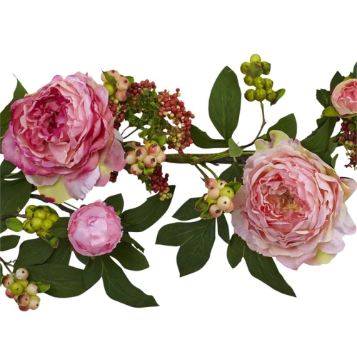 Nearly Natural 60" Mixed Peony and Berry Blooms Garland in Pink