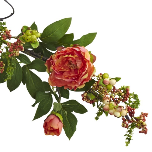 Nearly Natural 60" Mixed Peony and Berry Blooms Garland in Pink