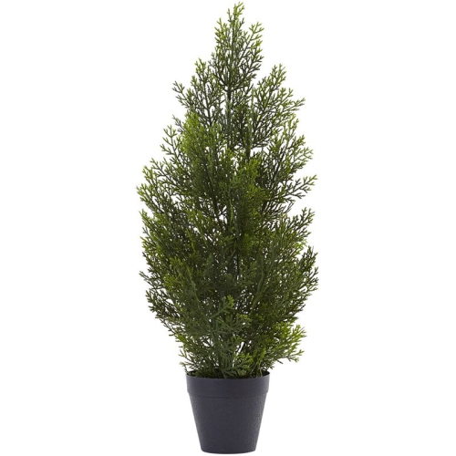 Nearly Natural Indoor/Outdoor 24" Mini Cedar Pine Tree in Green/Black