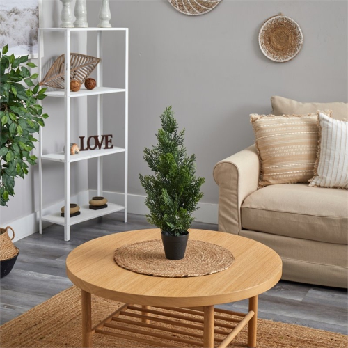 Nearly Natural Indoor/Outdoor 24" Mini Cedar Pine Tree in Green/Black