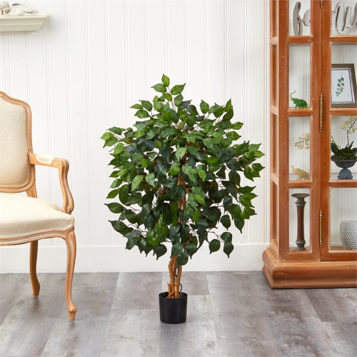 Nearly Natural 36" Ficus Silk Tree with Incredible 378 Leaves in Green/Black