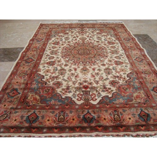 Medallion Ivory Flowers Exclusive Rectangle Area Rug Hand Knotted Wool Silk Carpet'