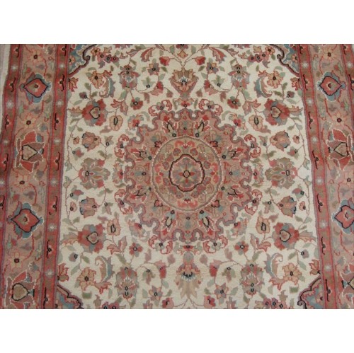 Medallion Ivory Flowers Exclusive Rectangle Area Rug Hand Knotted Wool Silk Carpet'