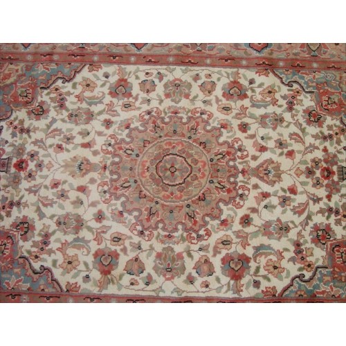 Medallion Ivory Flowers Exclusive Rectangle Area Rug Hand Knotted Wool Silk Carpet'