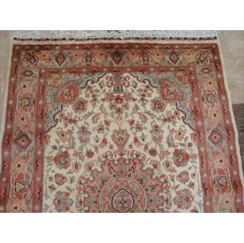 Medallion Ivory Flowers Exclusive Rectangle Area Rug Hand Knotted Wool Silk Carpet'