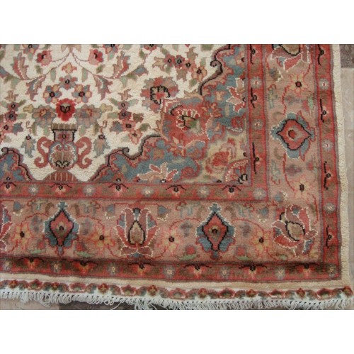 Medallion Ivory Flowers Exclusive Rectangle Area Rug Hand Knotted Wool Silk Carpet'