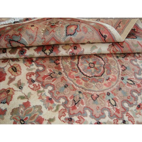 Medallion Ivory Flowers Exclusive Rectangle Area Rug Hand Knotted Wool Silk Carpet'