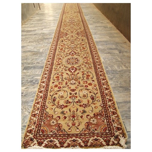 Rare Beige Amazed Floral Soft Hand Knotted Carpet Hall Way Runner Rug'
