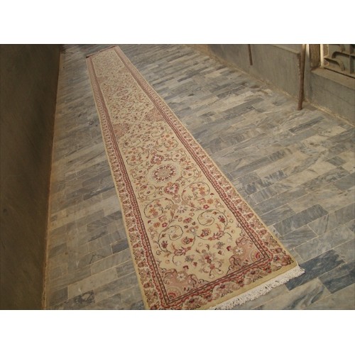 Rare Beige Amazed Floral Soft Hand Knotted Carpet Hall Way Runner Rug'