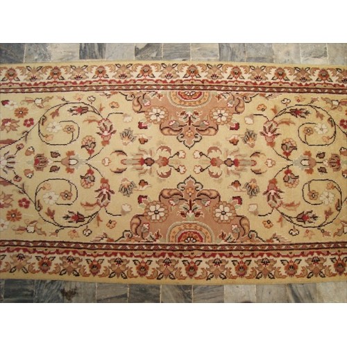Rare Beige Amazed Floral Soft Hand Knotted Carpet Hall Way Runner Rug'