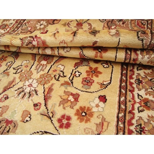 Rare Beige Amazed Floral Soft Hand Knotted Carpet Hall Way Runner Rug'