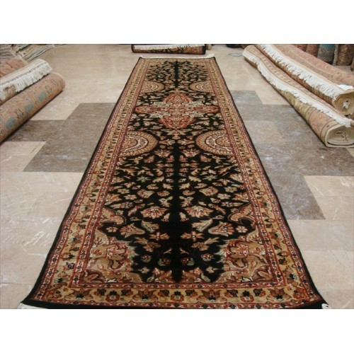 Rare Hot Black Flowers Lively Soft Hand Knotted Carpet Hall Way Runner Rug'