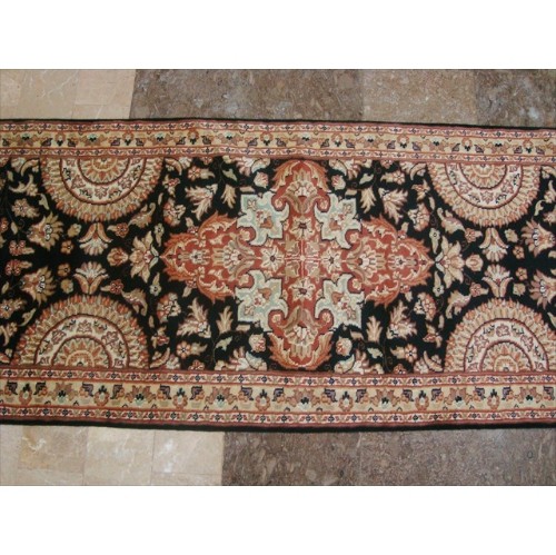 Rare Hot Black Flowers Lively Soft Hand Knotted Carpet Hall Way Runner Rug'