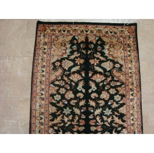 Rare Hot Black Flowers Lively Soft Hand Knotted Carpet Hall Way Runner Rug'