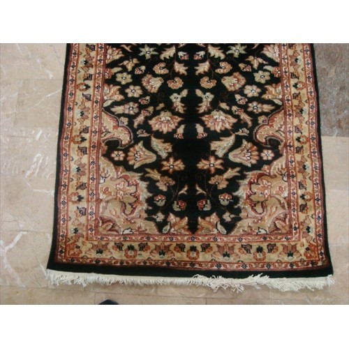 Rare Hot Black Flowers Lively Soft Hand Knotted Carpet Hall Way Runner Rug'