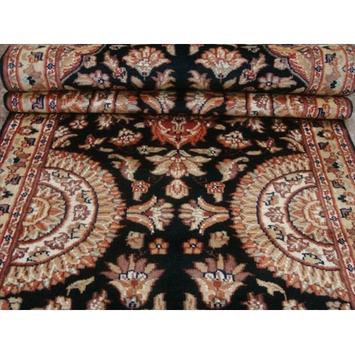 Rare Hot Black Flowers Lively Soft Hand Knotted Carpet Hall Way Runner Rug'