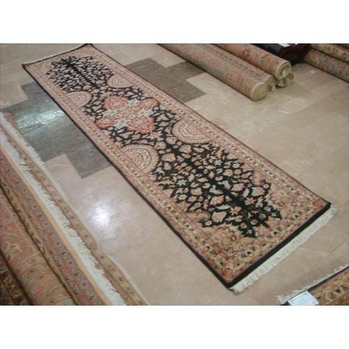 Rare Hot Black Flowers Lively Soft Hand Knotted Carpet Hall Way Runner Rug'