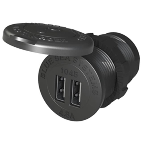 Blue Sea Systems 1045 12-24V Dual Socket Mount USB Charger 1.12 in.
