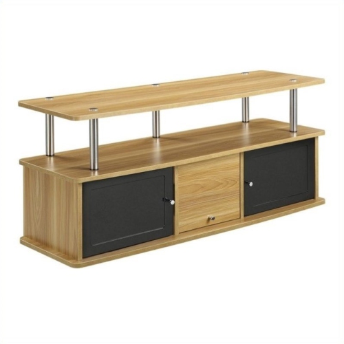 Designs2Go 47" TV Stand with Three Cabinets in Off White Light Oak Wood Finish