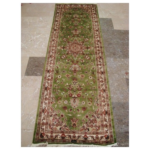 Ahmedani Exclusive Floral Kashan Soft Hand Knotted Hall Way Rug 7.11' x 2.7' Hallway Runner - Green