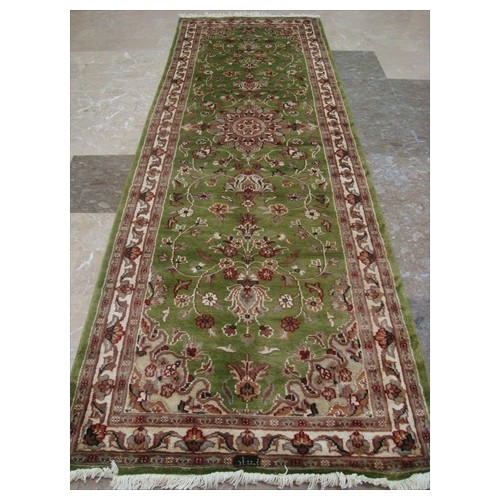 Ahmedani Exclusive Floral Kashan Soft Hand Knotted Hall Way Rug 7.11' x 2.7' Hallway Runner - Green