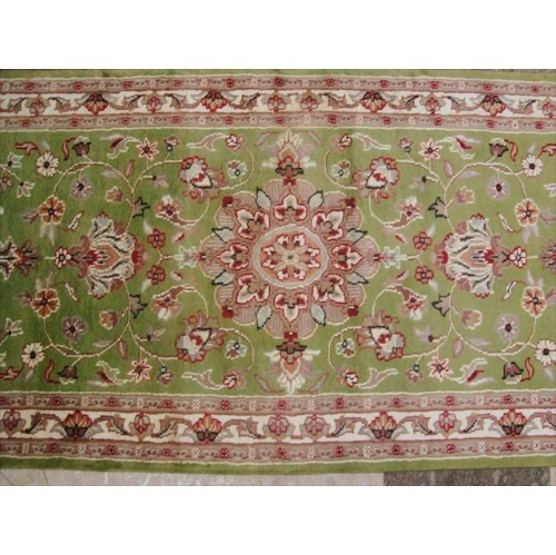 Ahmedani Exclusive Floral Kashan Soft Hand Knotted Hall Way Rug 7.11' x 2.7' Hallway Runner - Green