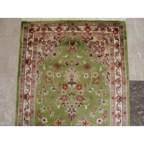 Ahmedani Exclusive Floral Kashan Soft Hand Knotted Hall Way Rug 7.11' x 2.7' Hallway Runner - Green