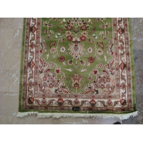 Ahmedani Exclusive Floral Kashan Soft Hand Knotted Hall Way Rug 7.11' x 2.7' Hallway Runner - Green
