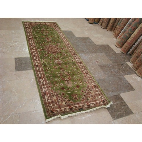 Ahmedani Exclusive Floral Kashan Soft Hand Knotted Hall Way Rug 7.11' x 2.7' Hallway Runner - Green