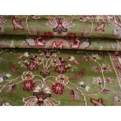 Ahmedani Exclusive Floral Kashan Soft Hand Knotted Hall Way Rug 7.11' x 2.7' Hallway Runner - Green