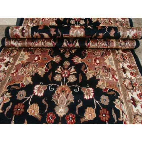 Exclusive Hot Black Floral Kashan Soft Hand Knotted Hall Way Runner Rug'