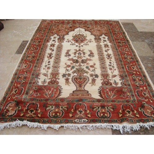Ivory Vaas Guldasta One Way Lovely Hand Knotted Area Rug Wool Silk Carpet'