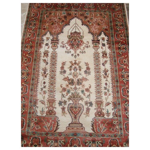 Ivory Vaas Guldasta One Way Lovely Hand Knotted Area Rug Wool Silk Carpet'