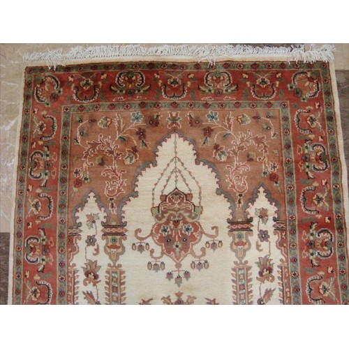 Ivory Vaas Guldasta One Way Lovely Hand Knotted Area Rug Wool Silk Carpet'
