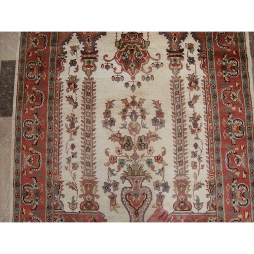 Ivory Vaas Guldasta One Way Lovely Hand Knotted Area Rug Wool Silk Carpet'