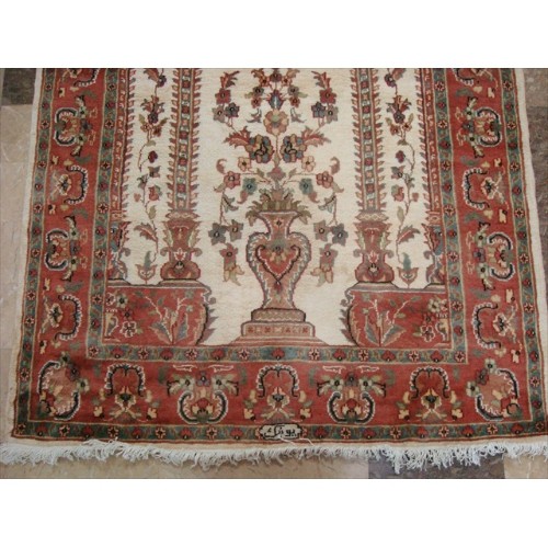 Ivory Vaas Guldasta One Way Lovely Hand Knotted Area Rug Wool Silk Carpet'