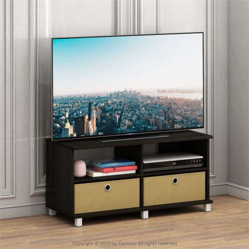 Furinno Entertainment Center with 2 Bin Drawers Espresso & Brown - 19 x 37.8 x 15.6 in.