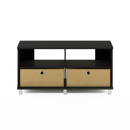 Furinno Entertainment Center with 2 Bin Drawers Espresso & Brown - 19 x 37.8 x 15.6 in.