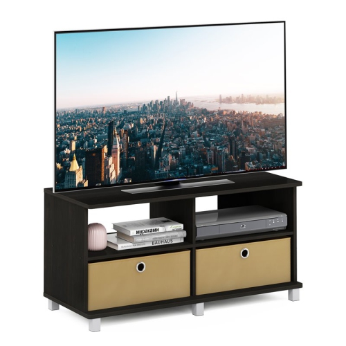 Furinno Entertainment Center with 2 Bin Drawers Espresso & Brown - 19 x 37.8 x 15.6 in.