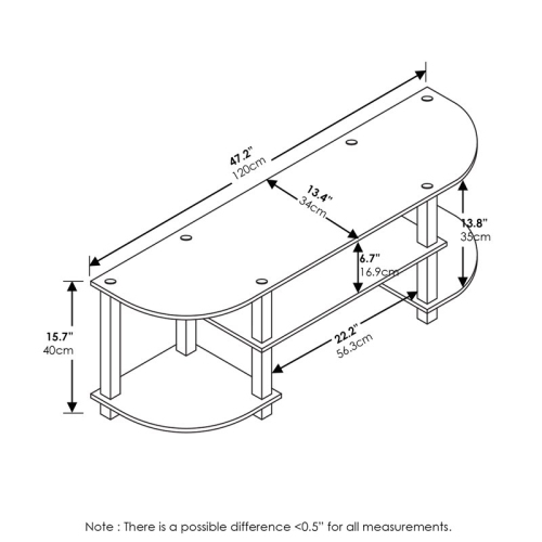 Furinno Turn-S-Tube Wide TV Entertainment Center Oak Grey & Black - 15.9 x 47.25 x 13.4 in.