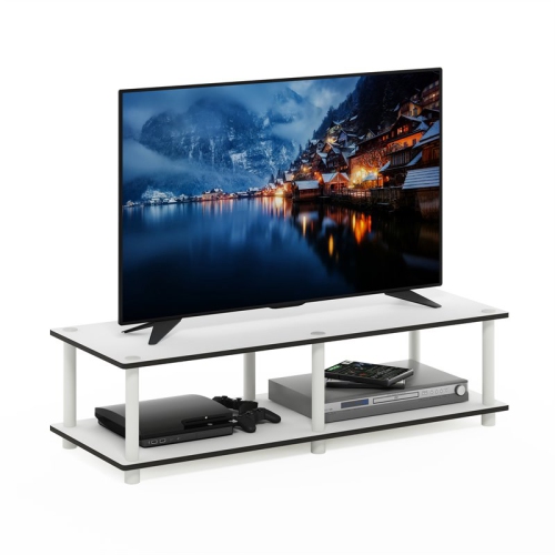 Furinno Just No Tools Wide TV Stand White Finish with White Tube - 10.9 x 41.3 x 15.6 in.