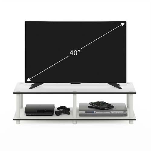 Furinno Just No Tools Wide TV Stand White Finish with White Tube - 10.9 x 41.3 x 15.6 in.