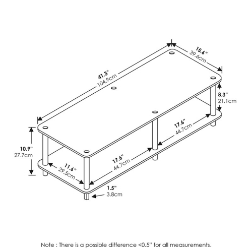 Furinno Just No Tools Wide TV Stand White Finish with White Tube - 10.9 x 41.3 x 15.6 in.