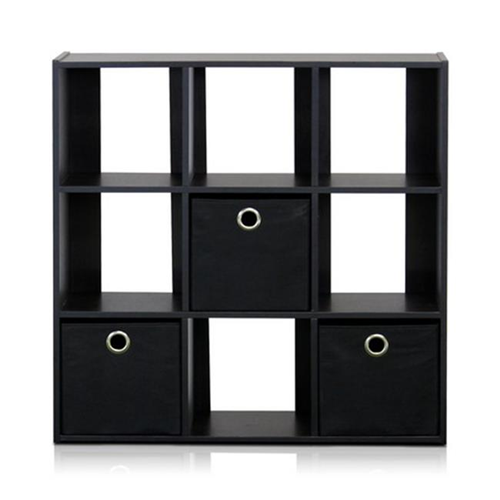 Furinno Simplistic 9-Cube Organizer with Bins Espresso & Black - 26.5 x 26.7 x 7.9 in.