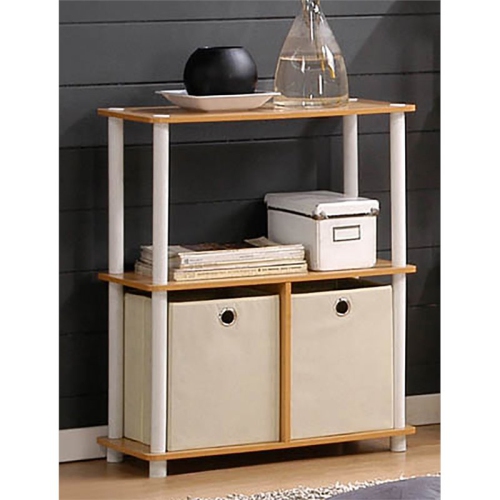 Furinno Turn-N-Tube Go Green 3-Tier Multipurpose Storage Rack Shelving Unit with Bins Beech & White - 29.75 x 23.6 x 11.6 in.