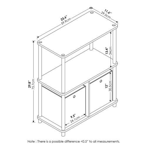 Furinno Turn-N-Tube Go Green 3-Tier Multipurpose Storage Rack Shelving Unit with Bins Beech & White - 29.75 x 23.6 x 11.6 in.