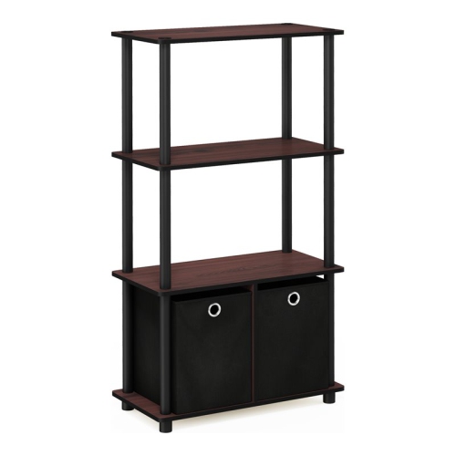 Furinno Go Green 4-Tier Multipurpose Storage Rack Shelving Unit with Bins Dark Cherry & Black - 43.25 x 23.6 x 11.6 in.