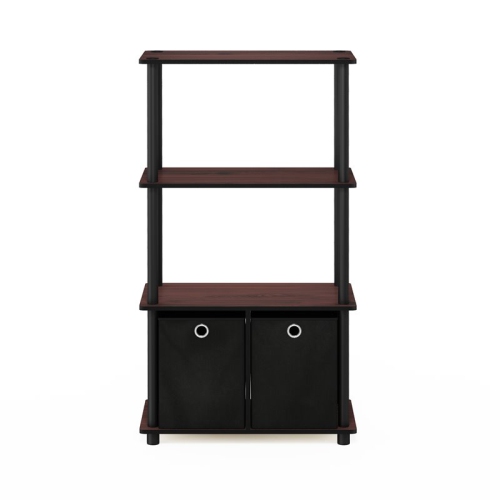 Furinno Go Green 4-Tier Multipurpose Storage Rack Shelving Unit with Bins Dark Cherry & Black - 43.25 x 23.6 x 11.6 in.